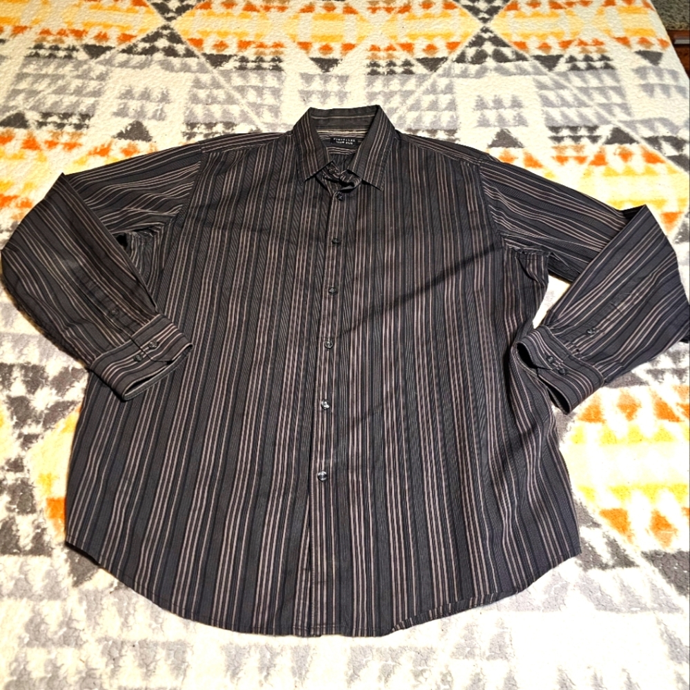 Structure Premium Woven Black and Grey Striped Dress Shirt